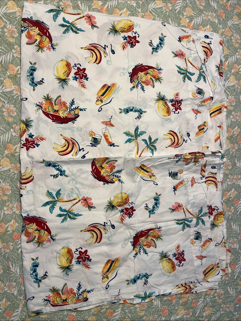 Pottery Barn 💯 cotton full size sheet set white with tropical motif - Picture 2 of 4